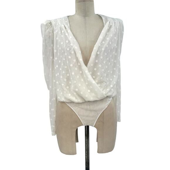 IORANE Tulle Bodysuit Swiss Dot Print White Size 42 / US Large - Picture 2 of 11